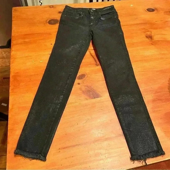 Free People x We The Free High Rise Coated Skinny Jeans Black 25 raw-cut hem - Picture 2 of 15